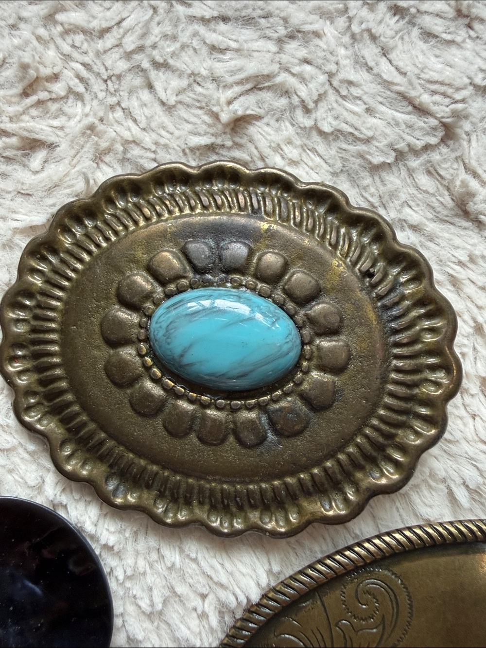 Vintage jewelry bundle, 4 bracelets, 2 pins, 3pr earrings, 2 belt buckles. - Picture 16 of 16